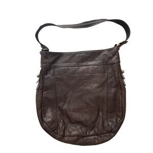 Sabine Chocolate Leather Shoulder Bag with Brushed Gold Hardware- Excellent